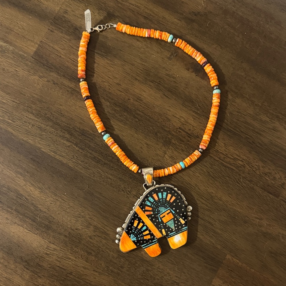 Native Signed Ray Jack Bear Pendant Necklace - image 5